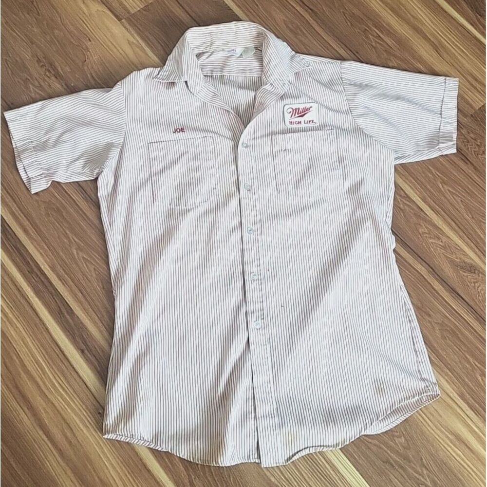 Vintage‎ Unitog Shirt Miller High Life Striped Union Made Polo Beer Rockabilly